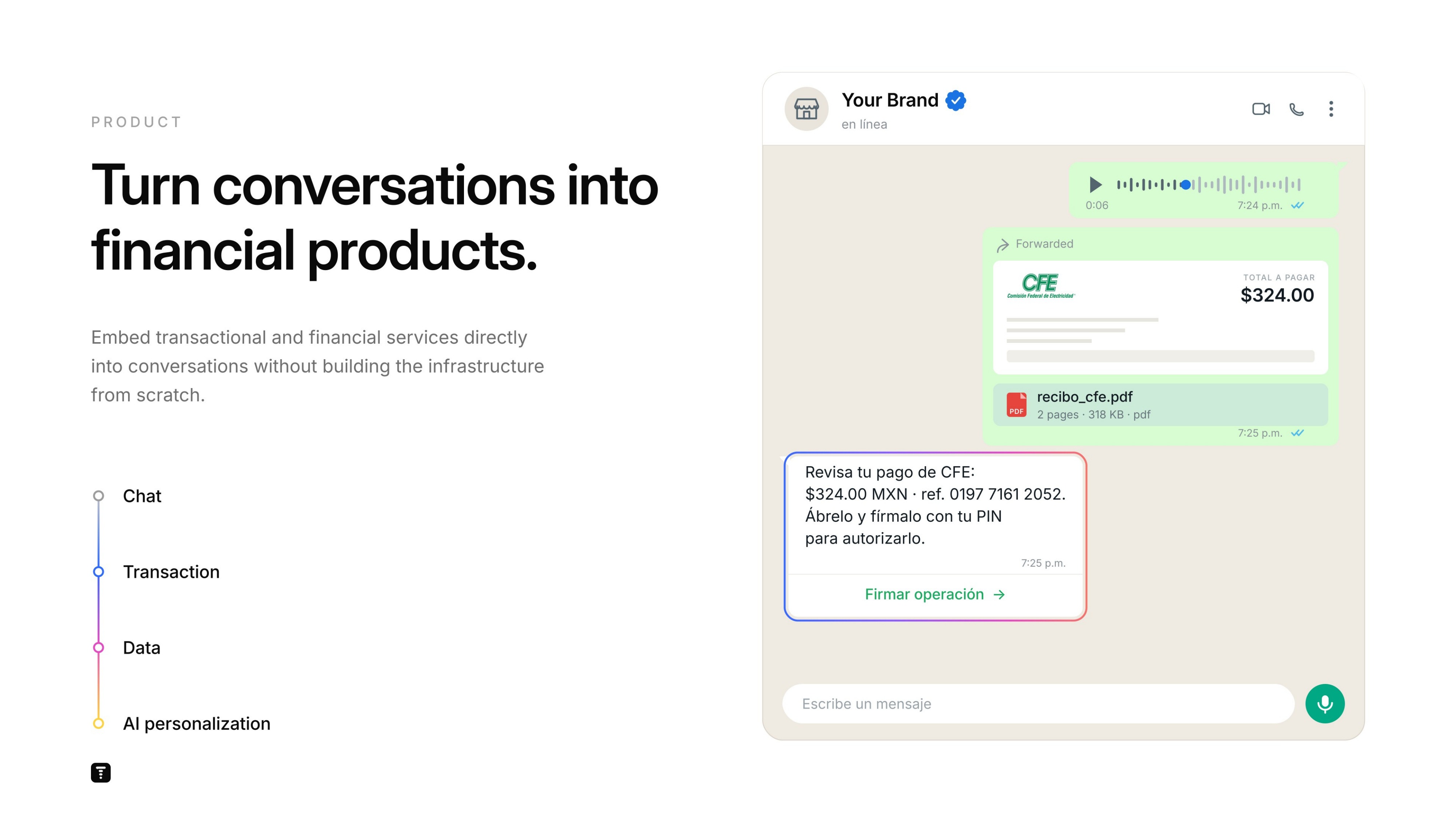 Product — Turn conversations into financial products.